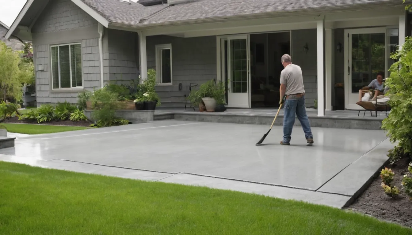 Newly poured concrete patio behind a home in Glassboro with outdoor seating
